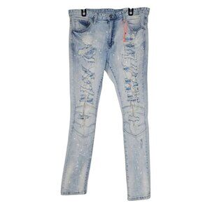 Smoke Rise Skinny Jeans Mens 36x32 Light Paint Splatter Distressed Streetwear